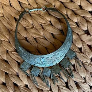 Antique Silver Statement Necklace with Fish Design